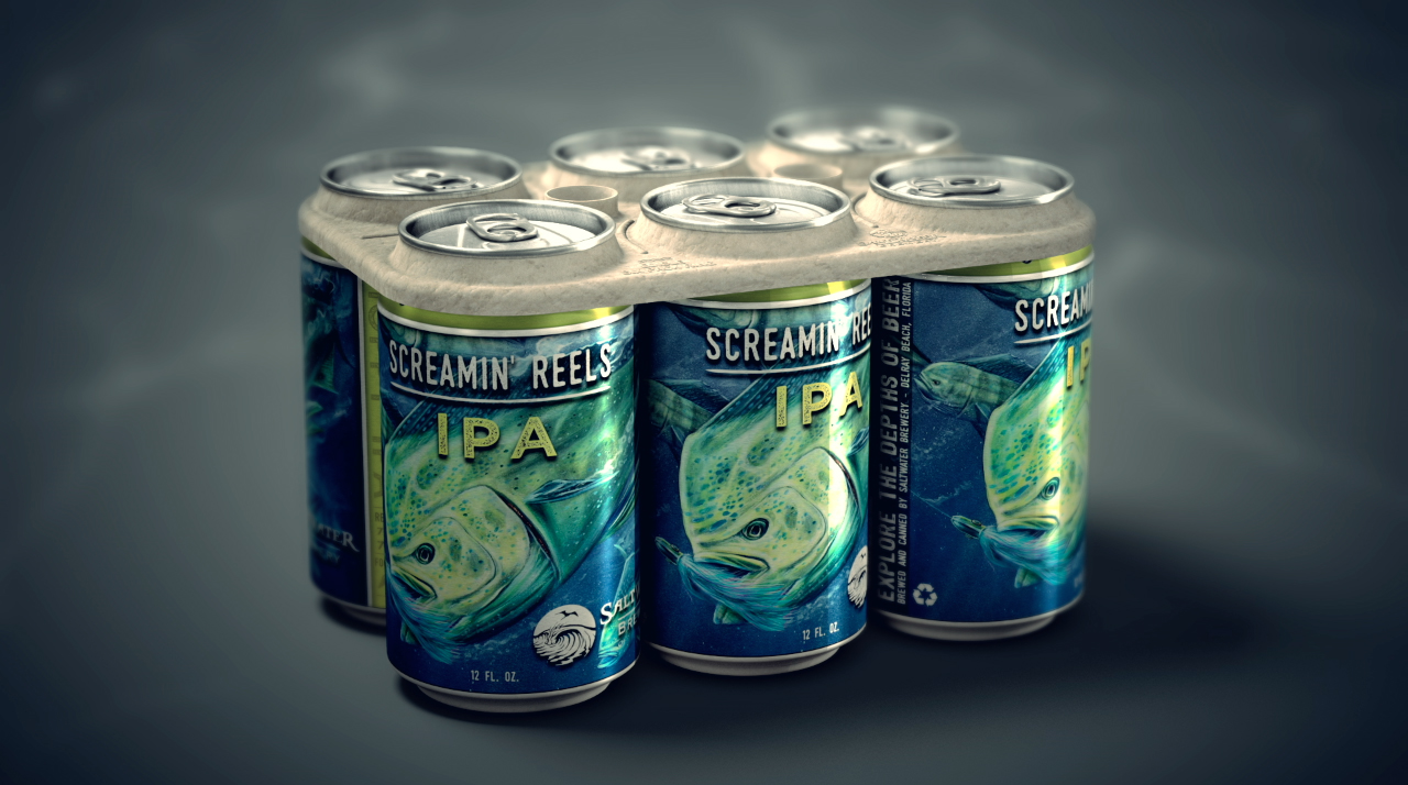 Saltwater Brewery's Screamin' Reels IPA in edible six-pack rings, which the company claims are as strong and effective as plastic ones. Photo credit: We Believers and Saltwater Brewery.