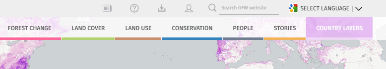 You access data layers from tabs at the top of the Interactive Map. Image credit: GFW